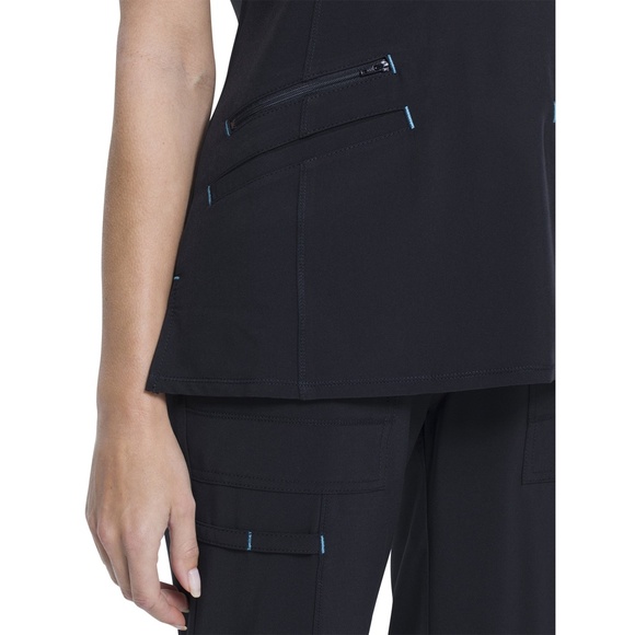 Scrubstar Women's Fashion Premium Performance Mock Wrap Black Scrub Top M - Picture 6 of 10